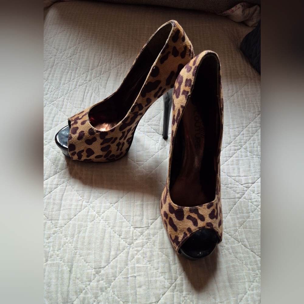 Leopard Print Peep Toe Stilettos